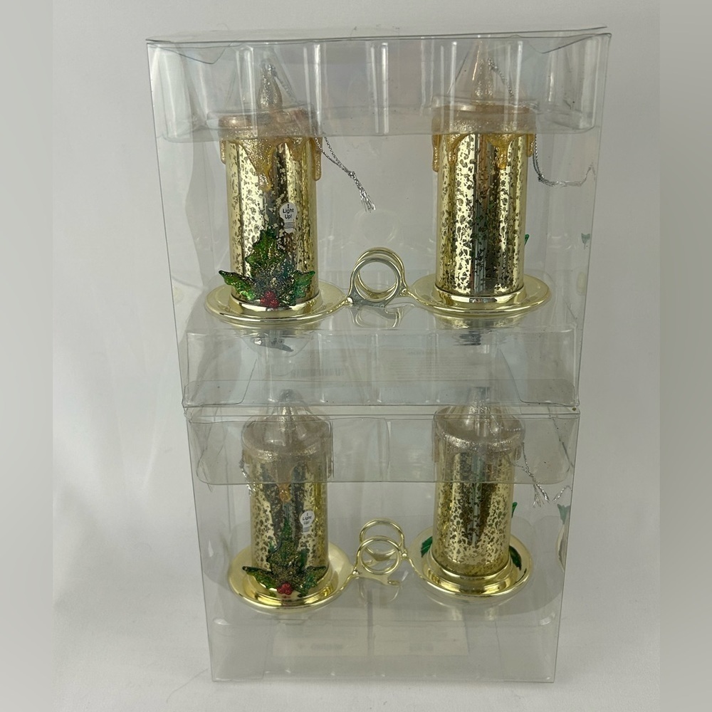 NWT 2 Packs of 2 Candle Decor Battery Clips Gold Sparkle Holly Holiday Christmas - Picture 3 of 11